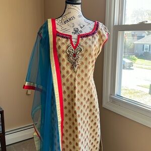 Red and blue chudidaar with duaptta